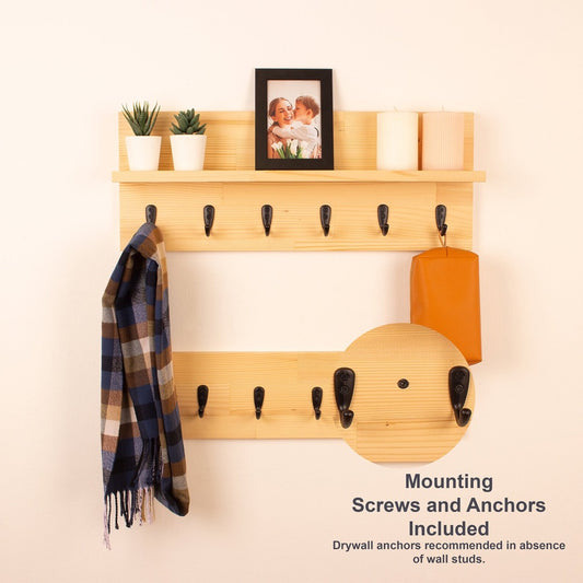 Solid Wood Coat Rack | Coat Rack With Shelf | Key Holder | Entryway Organizer | Towel Rack | Wall Mounted Coat Rack With Storage