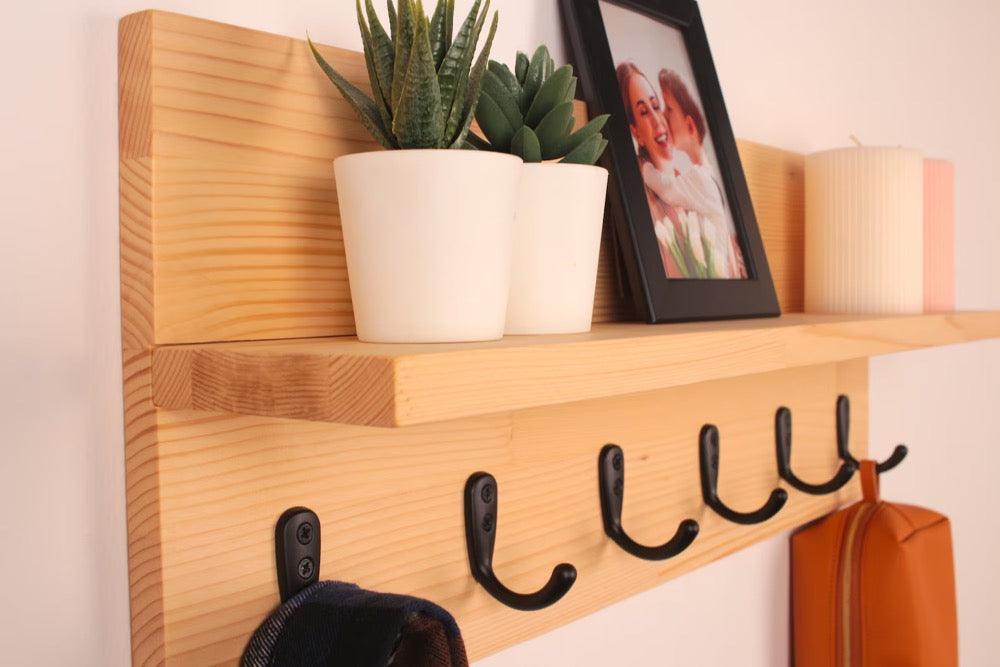 Solid Wood Coat Rack | Coat Rack With Shelf | Key Holder | Entryway Organizer | Towel Rack | Wall Mounted Coat Rack With Storage