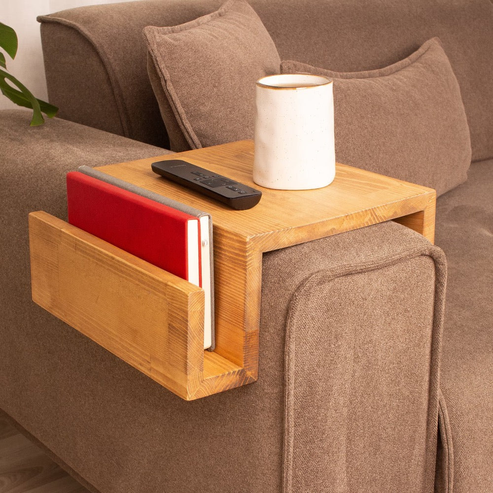 Sofa Arm Rest Table with Magazine Stand, Modern Wood Armrest Table, Sofa Arm Tray Table, Handmade Couch Tray, Custom Wood Sofa Arm Table
