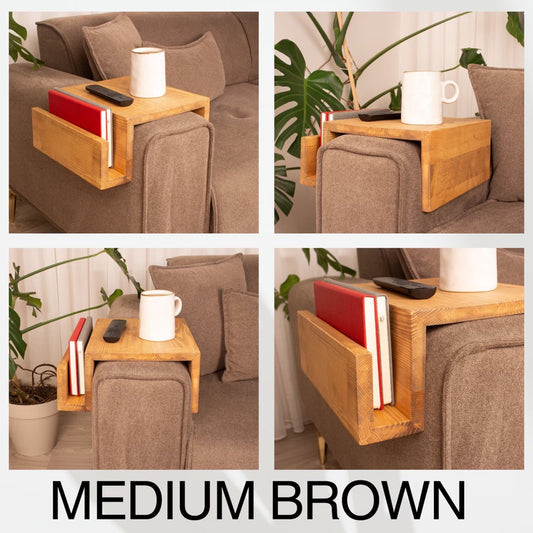 Sofa Arm Rest Table with Magazine Stand, Modern Wood Armrest Table, Sofa Arm Tray Table, Handmade Couch Tray, Custom Wood Sofa Arm Table