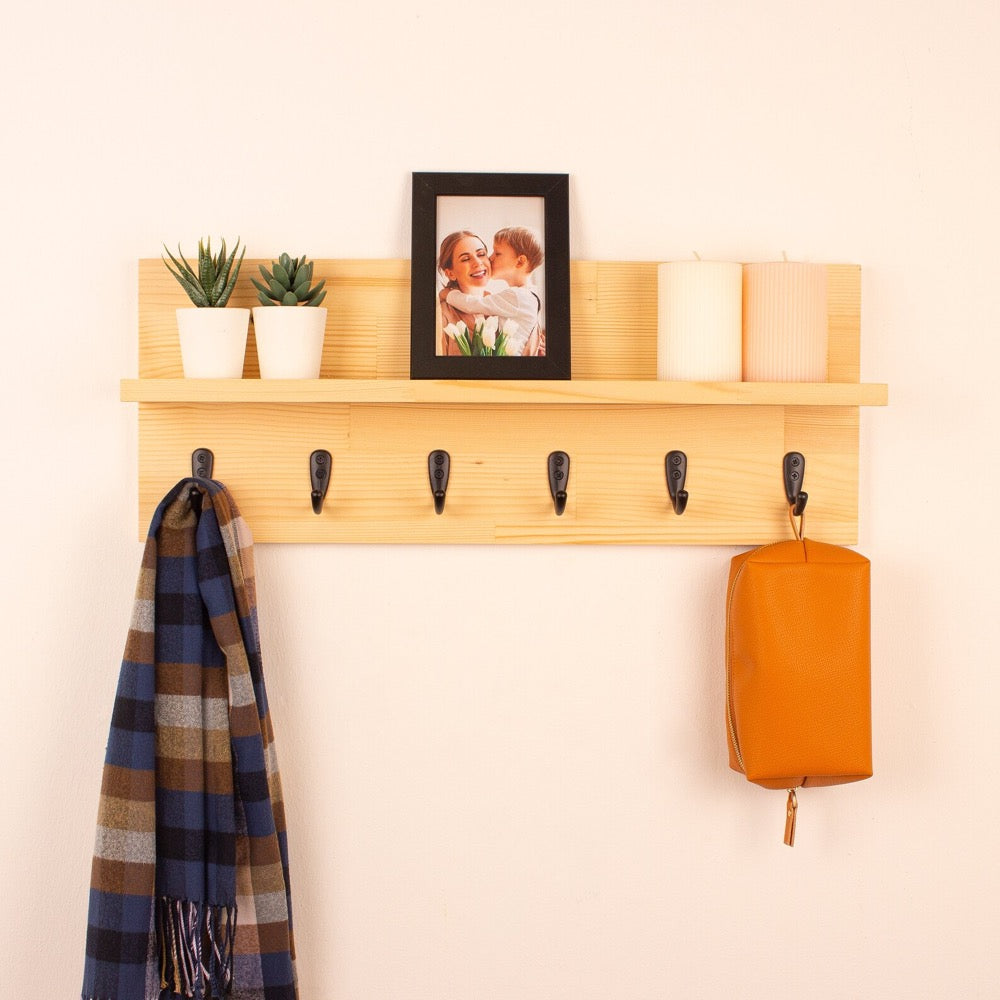 Solid Wood Coat Rack | Coat Rack With Shelf | Key Holder | Entryway Organizer | Towel Rack | Wall Mounted Coat Rack With Storage