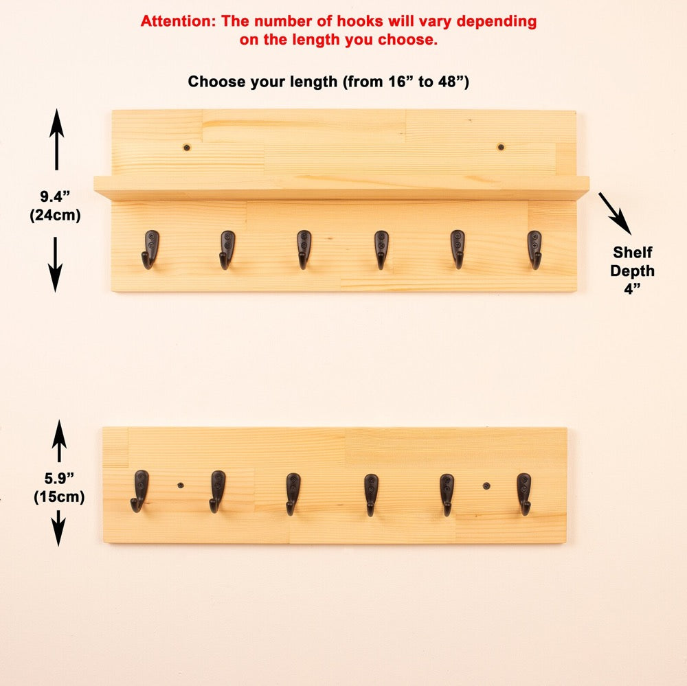 Solid Wood Coat Rack | Coat Rack With Shelf | Key Holder | Entryway Organizer | Towel Rack | Wall Mounted Coat Rack With Storage